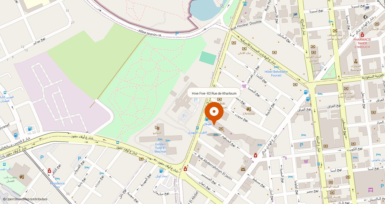 Map of Lafayette, Tunis — HIVE FIVE at 63 Rue de Khartoum