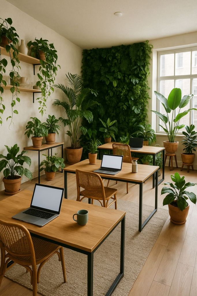 Coworking area with plants and daylight at HIVE FIVE